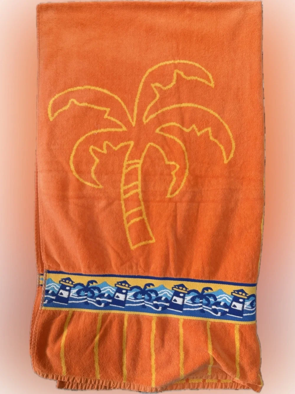 Vintage 90s Summer by Buettner Beach Towel Orange Palm Tree Lighthouse